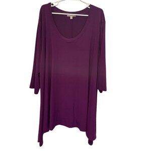 Woman Within 4X (34/36) Purple Tunic Top 3/4 Sleeve Asymmetrical‎ Hem Stretchy